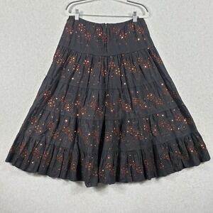 Sara Studio Whimsigoth Embroidered Sequin‎ Tiered Maxi Skirt Black Boho Witchy M